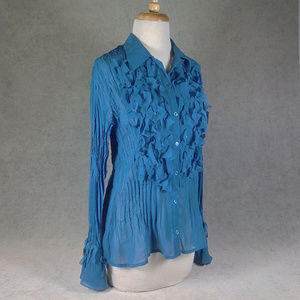 Du Jour Blouse Blue, Bell Sleeves, Crinkle Fabric